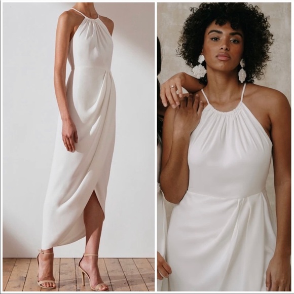 NEW Shona Joy Core high neck draped halter tulip gown dress - IVORY 10 - Picture 1 of 13